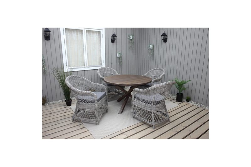 Utomhusmöbelgrupp Ø 112 cm bord & 4 Merida grå stolar Brun - Brun - Utemöbler - Utegrupp - Matgrupper utomhus