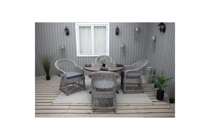 Utomhusmöbelgrupp Ø 112 cm bord & 4 Merida grå stolar Brun - Brun - Utemöbler - Utegrupp - Matgrupper utomhus