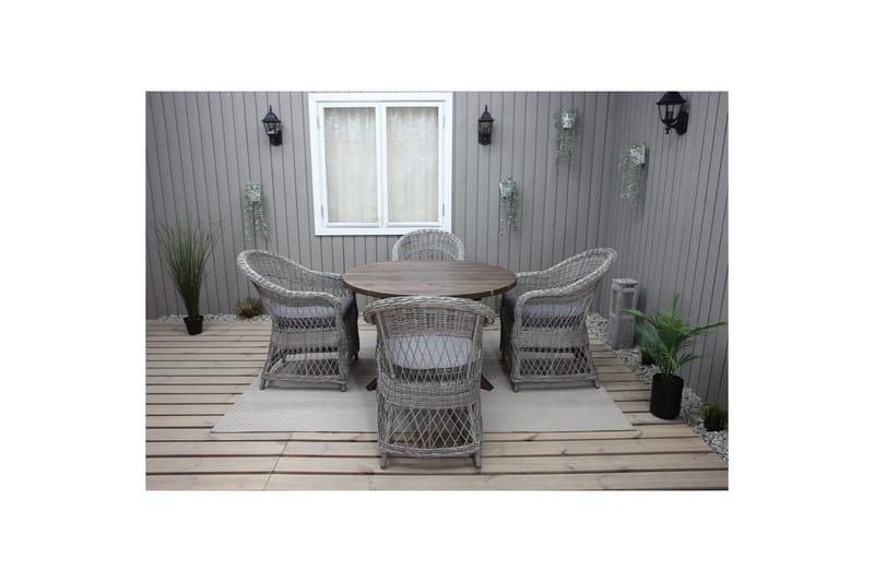 Utomhusmöbelgrupp Ø 112 cm bord & 4 Merida grå stolar Brun - Brun - Utemöbler - Utegrupp - Matgrupper utomhus