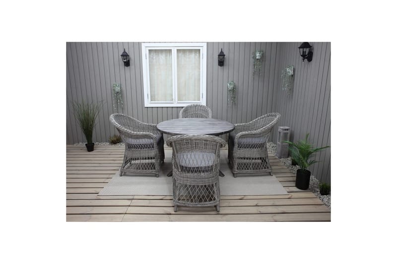 Utomhusmöbelgrupp Ø 112 cm bord & 4 Merida grå stolar Grå - Grå - Utemöbler - Utegrupp - Matgrupper utomhus