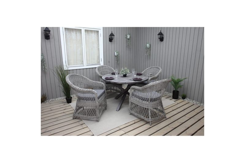Utomhusmöbelgrupp Ø 112 cm bord & 4 Merida grå stolar Grå - Grå - Utemöbler - Utegrupp - Matgrupper utomhus
