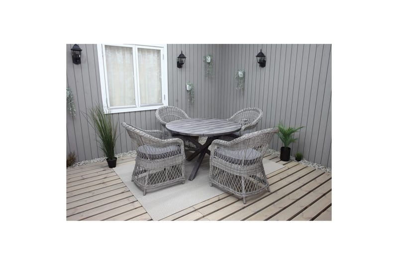 Utomhusmöbelgrupp Ø 112 cm bord & 4 Merida grå stolar Grå - Grå - Utemöbler - Utegrupp - Matgrupper utomhus