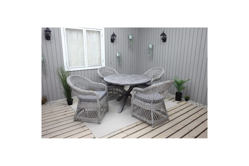 Utomhusmöbelgrupp Ø 112 cm bord & 4 Merida grå stolar Grå - Grå - Utemöbler - Utegrupp - Matgrupper utomhus