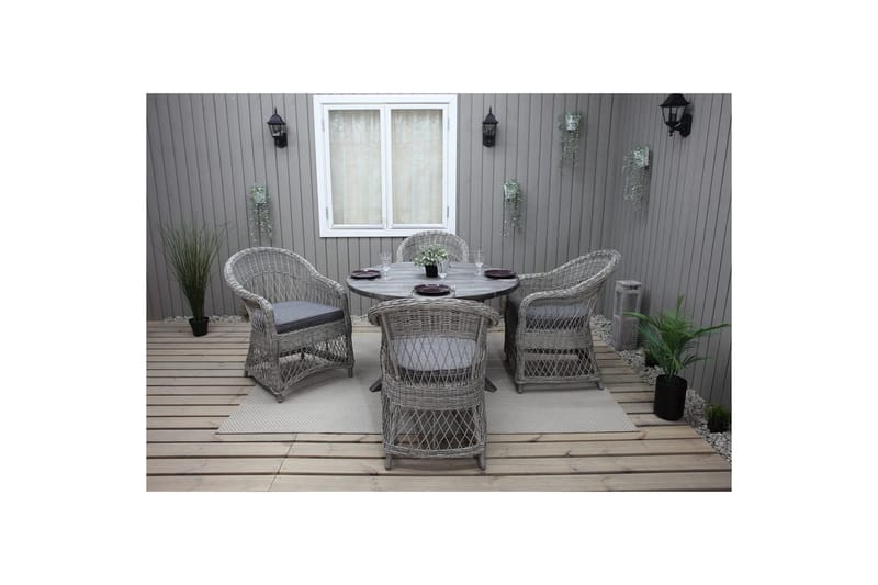 Utomhusmöbelgrupp Ø 112 cm bord & 4 Merida grå stolar Grå - Grå - Utemöbler - Utegrupp - Matgrupper utomhus