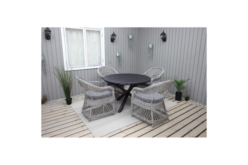 Utomhusmöbelgrupp Ø 112 cm bord & 4 Merida grå stolar Svart - Svart - Utemöbler - Utegrupp - Matgrupper utomhus