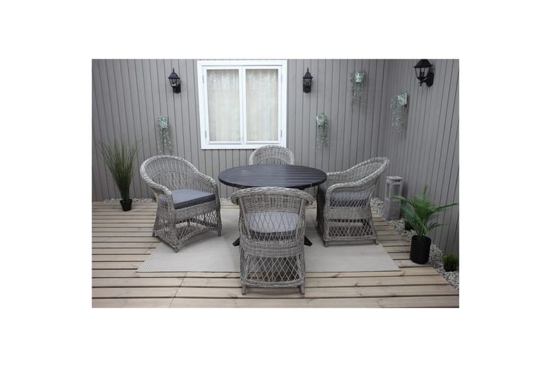 Utomhusmöbelgrupp Ø 112 cm bord & 4 Merida grå stolar Svart - Svart - Utemöbler - Utegrupp - Matgrupper utomhus