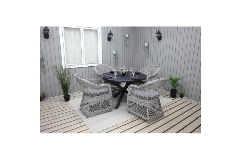 Utomhusmöbelgrupp Ø 112 cm bord & 4 Merida grå stolar Svart - Svart - Utemöbler - Utegrupp - Matgrupper utomhus