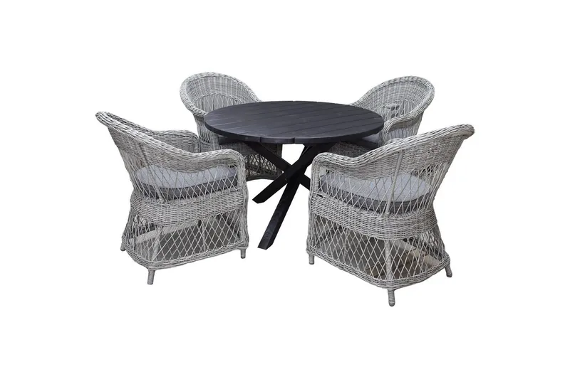 Utomhusmöbelgrupp Ø 112 cm bord & 4 Merida grå stolar Svart, Svart