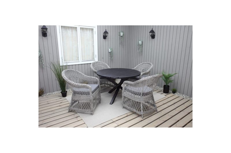 Utomhusmöbelgrupp Ø 112 cm bord & 4 Merida grå stolar Svart - Svart - Utemöbler - Utegrupp - Matgrupper utomhus