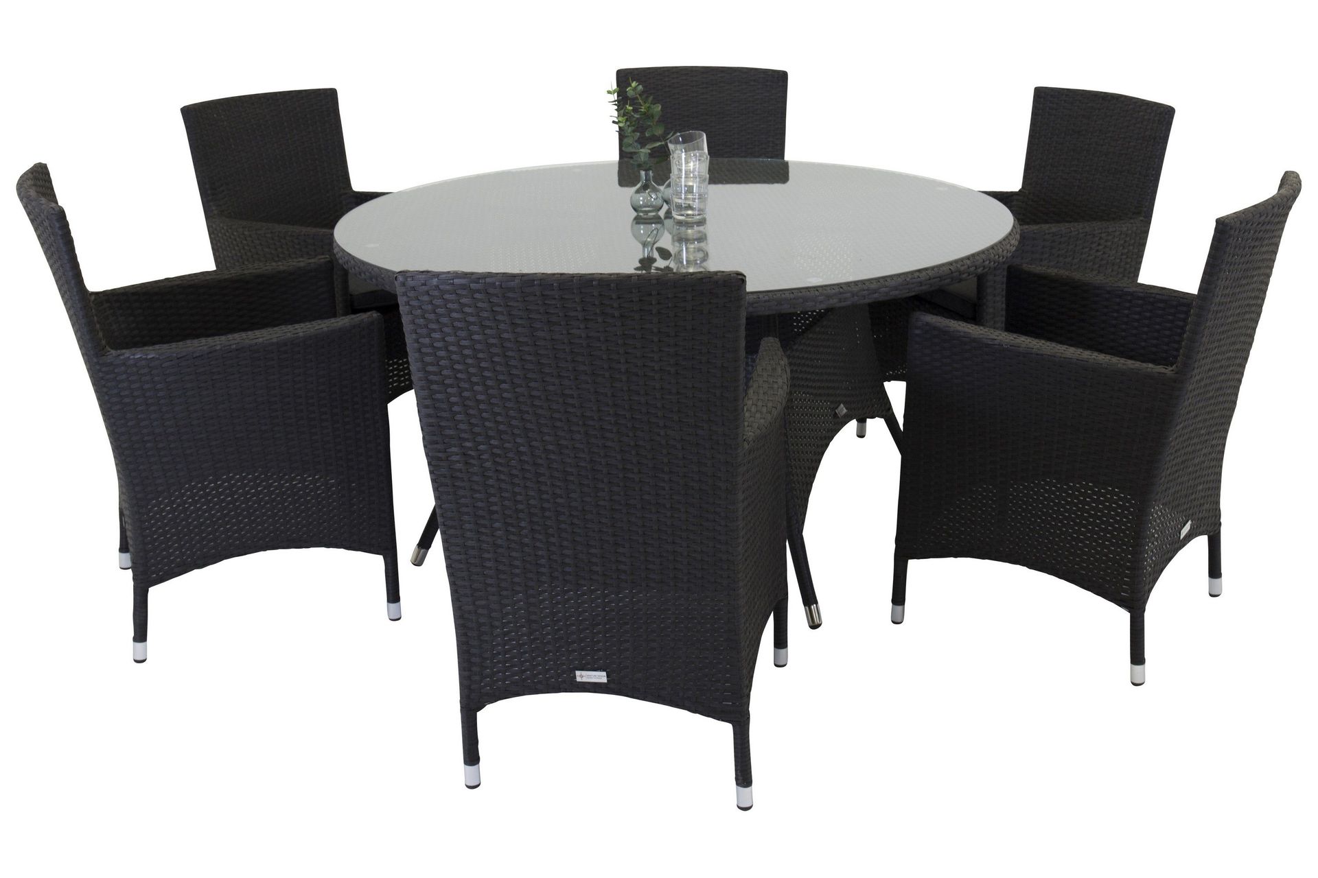 Volta Matgrupp Utomhus 150 cm Rund med 6 Malin Utestolar - Svart