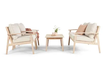 Wagnera Liten Soffgrupp utomhus - 2-sits soffa med 2 fåtöljer och soffbord i trä akacia - Beige - Utemöbler - Utegrupp - Loungegrupp