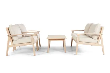 Wagnera Liten Soffgrupp utomhus - 2-sits soffa med 2 fåtöljer och soffbord i trä akacia - Beige - Utemöbler - Utegrupp - Loungegrupp