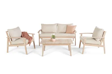 Wagnera Liten Soffgrupp utomhus - 2-sits soffa med 2 fåtöljer och soffbord i trä akacia - Beige - Utemöbler - Utegrupp - Loungegrupp