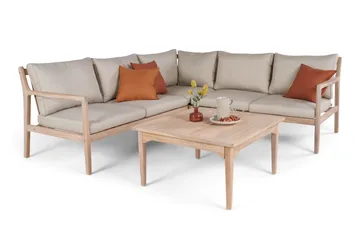 Wagnera Loungegrupp utomhus - L-formad soffa med fyrkantig soffbord i trä akacia - Natur / Beige - Utemöbler - Utegrupp - Loungegrupp