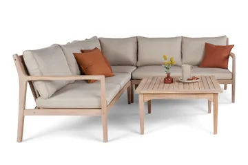Wagnera Loungegrupp utomhus - L-formad soffa med fyrkantig soffbord i trä akacia - Natur / Beige - Utemöbler - Utegrupp - Loungegrupp