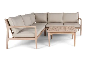 Wagnera Loungegrupp utomhus - L-formad soffa med fyrkantig soffbord i trä akacia - Natur / Beige - Utemöbler - Utegrupp - Loungegrupp