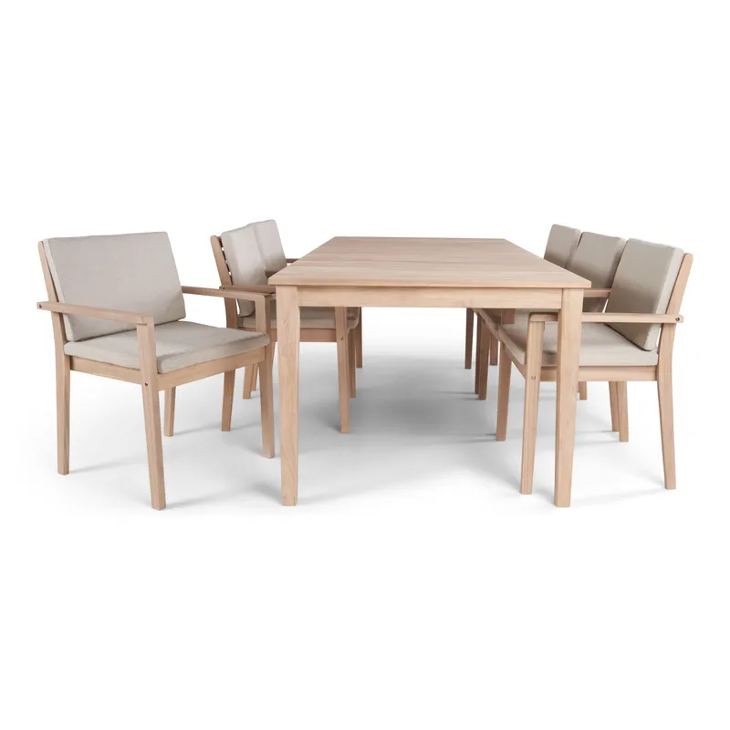 Wagnera Matgrupp Utomhus 206 cm med 6 Kamman Matstolar, Beige