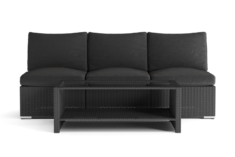 Wisconsin Loungegrupp Utomhus 3-sits med Bord Konstrotting - Svart - Utemöbler - Utegrupp - Loungegrupp