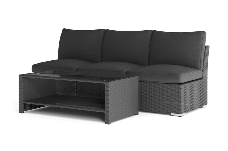 Wisconsin Loungegrupp Utomhus 3-sits med Bord Konstrotting - Svart - Utemöbler - Utegrupp - Loungegrupp