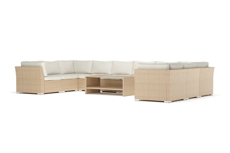 Wisconsin utomhus U-soffa 10-sits med stängt avslut, Beige