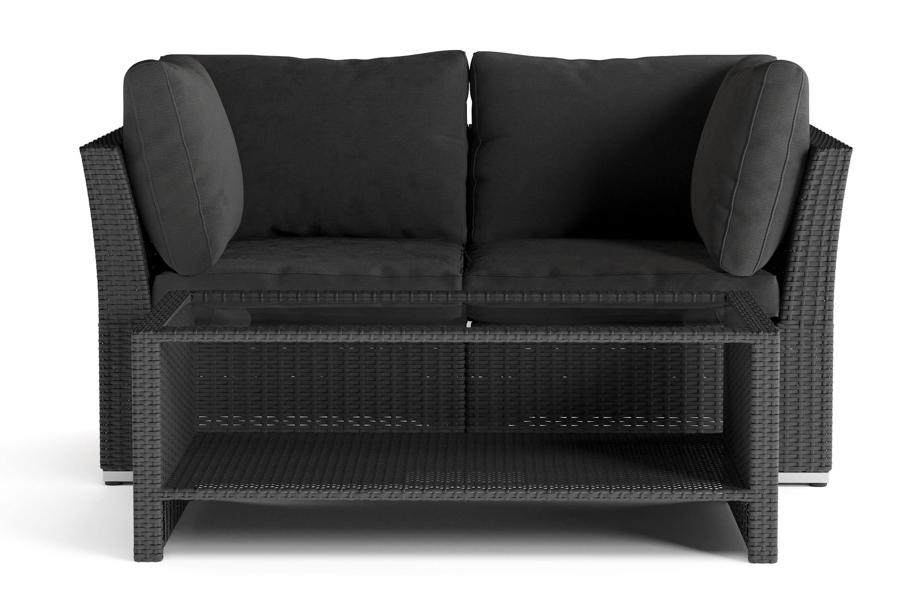 wisconsin premium loungegrupp utomhus med armstöd 2-sits konstrotting - svart