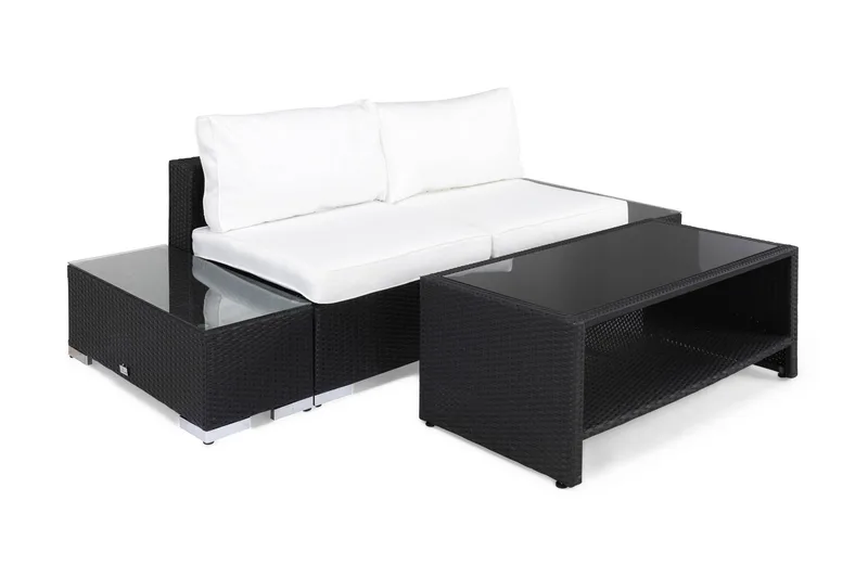 Bahamas Liten loungegrupp utomhus - Soffgrupp till balkong 2-sits - Litet loungeset konstrotting utemöbler - Svart / Ljusa dynor - Utemöbler - Utegrupp - Loungegrupp