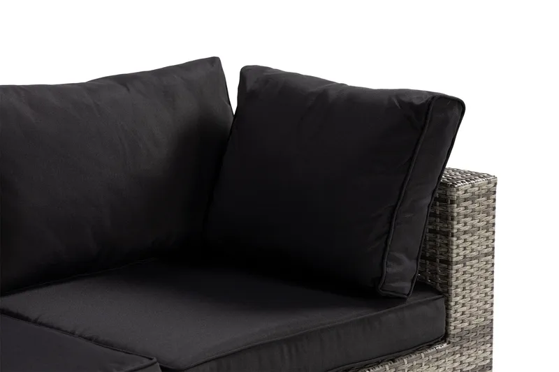 Bahamas Liten loungegrupp utomhus - Soffgrupp till balkong 3-sits - Litet loungeset konstrotting utemöbler - Grå /Sand / Svarta dynor - Utemöbler - Utegrupp - Loungegrupp