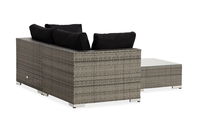 Bahamas Liten loungegrupp utomhus - Soffgrupp till balkong 3-sits - Litet loungeset konstrotting utemöbler - Grå /Sand / Svarta dynor - Utemöbler - Utegrupp - Loungegrupp