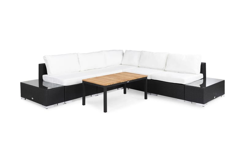 BAHAMAS Loungegrupp Utomhus Medium + Bord + 2 Sidobord Svart/Teak - Utemöbler - Loungemöbler