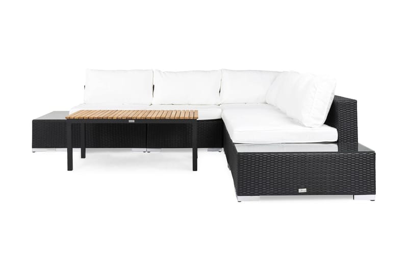 BAHAMAS Loungegrupp Utomhus Medium + Bord + 2 Sidobord Svart/Teak - Utemöbler - Loungemöbler