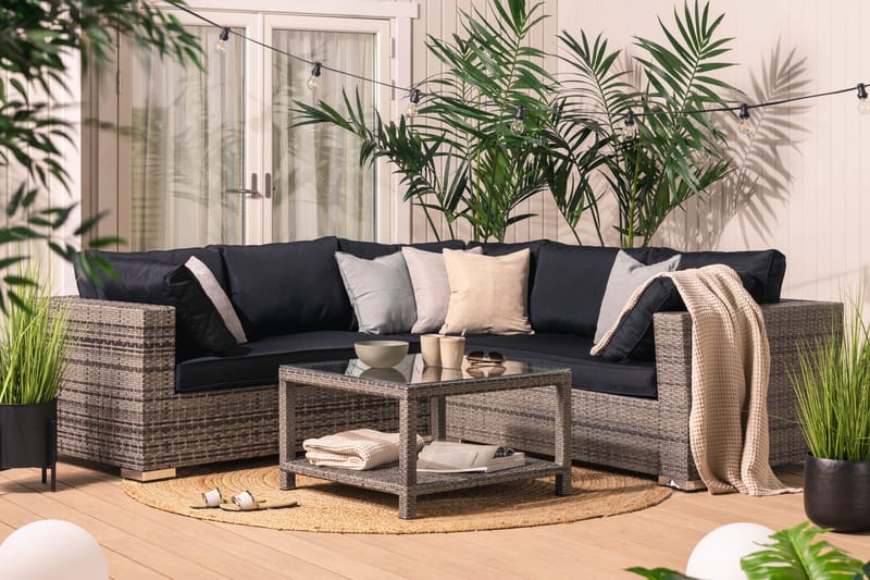 BAHAMAS Loungegrupp Utomhus Medium + Bord Hylla 75 Grå - Utemöbler - Loungemöbler