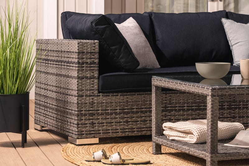 BAHAMAS Loungegrupp Utomhus Medium + Bord Hylla 75 Grå - Utemöbler - Loungemöbler