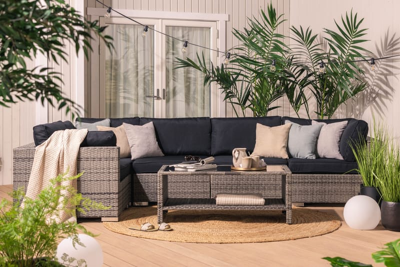 BAHAMAS Loungegrupp Utomhus Medium + Bord Hylla Grå - Utemöbler - Loungemöbler