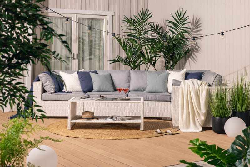 BAHAMAS Loungegrupp Utomhus Medium + Bord Hylla Vit - Utemöbler - Loungemöbler