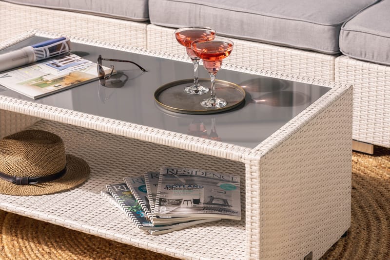 BAHAMAS Loungegrupp Utomhus Medium + Bord Hylla Vit - Utemöbler - Loungemöbler