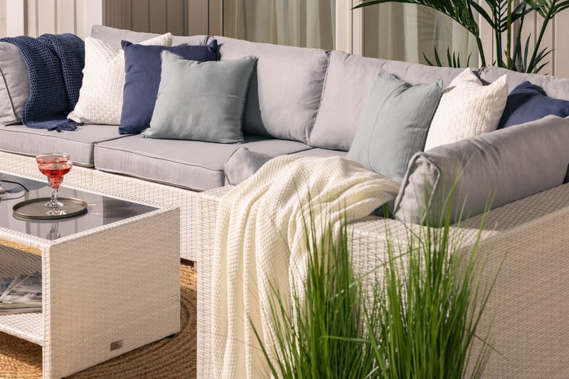 BAHAMAS Loungegrupp Utomhus Medium + Bord Hylla Vit - Utemöbler - Loungemöbler