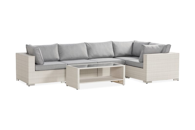 BAHAMAS Loungegrupp Utomhus Medium + Bord Hylla Vit - Utemöbler - Loungemöbler