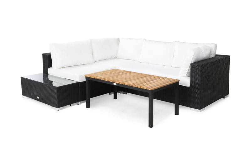 BAHAMAS Loungegrupp Utomhus Small + Bord + Sidobord Svart/Teak - Utemöbler - Loungemöbler
