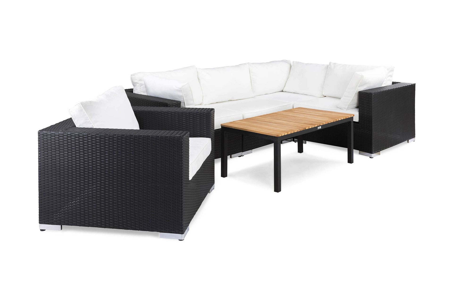 BAHAMAS Loungegrupp Utomhus Small + Bord Svart/Teak + Fåtölj Svart - Utemöbler - Loungemöbler