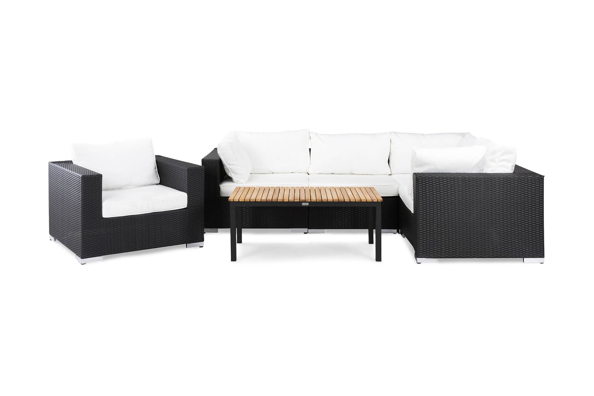 BAHAMAS Loungegrupp Utomhus Small + Bord Svart/Teak + Fåtölj Svart - Utemöbler - Loungemöbler