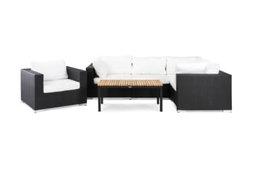BAHAMAS Loungegrupp Utomhus Small + Bord Svart/Teak + Fåtölj Svart - Utemöbler - Loungemöbler
