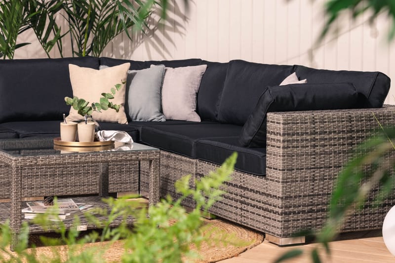 BAHAMAS Loungegrupp Utomhus XL + Bord 75 + Divan Grå - Utemöbler - Loungemöbler