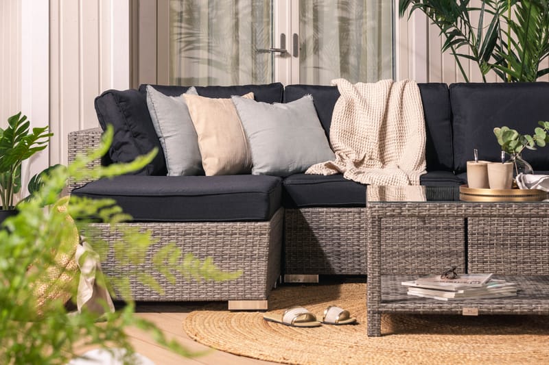 BAHAMAS Loungegrupp Utomhus XL + Bord 75 + Divan Grå - Utemöbler - Loungemöbler