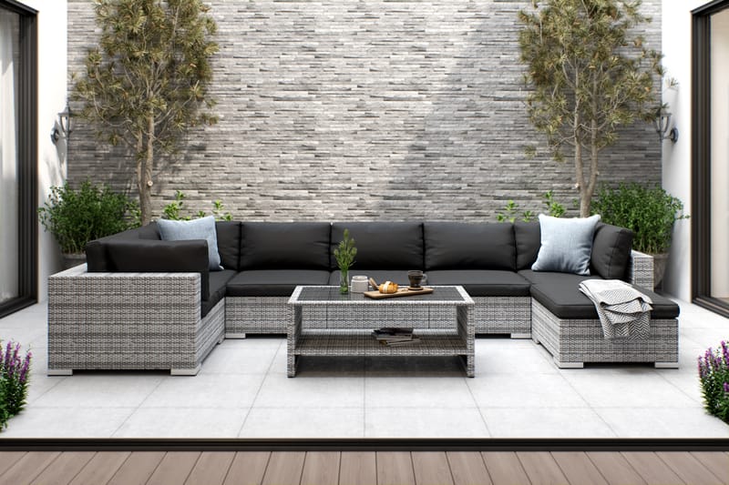 BAHAMAS Loungegrupp Utomhus XL + Bord Hylla + Divan Grå - Utemöbler - Loungemöbler