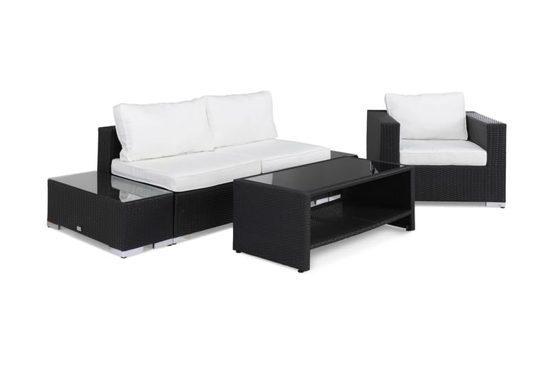 BAHAMAS Loungesoffa Utomhus Utomhus 2-sits + 3 Bord + Fåtölj Svart - Utemöbler - Loungemöbler