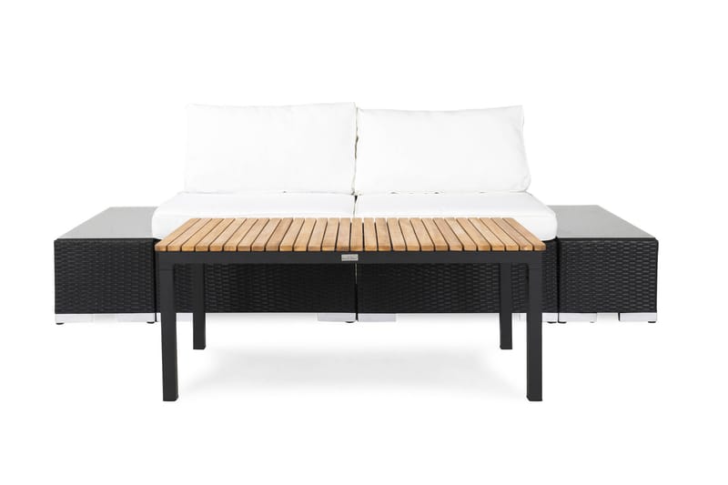 BAHAMAS Loungesoffa Utomhus Utomhus 2-sits + Bord + 2 Sidobord Svart/Teak - Utemöbler - Loungemöbler