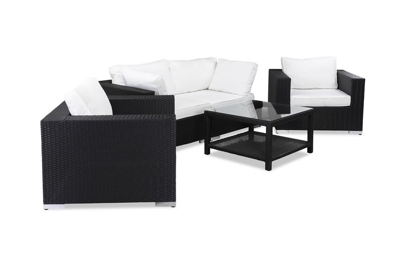 BAHAMAS Loungesoffa Utomhus Utomhus 2-sits + Bord 75 + 2 Fåtöljer Svart - Utemöbler - Loungemöbler