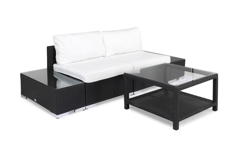 BAHAMAS Loungesoffa Utomhus Utomhus 2-sits + Bord 75 + 2 Sidobord Svart - Utemöbler - Loungemöbler