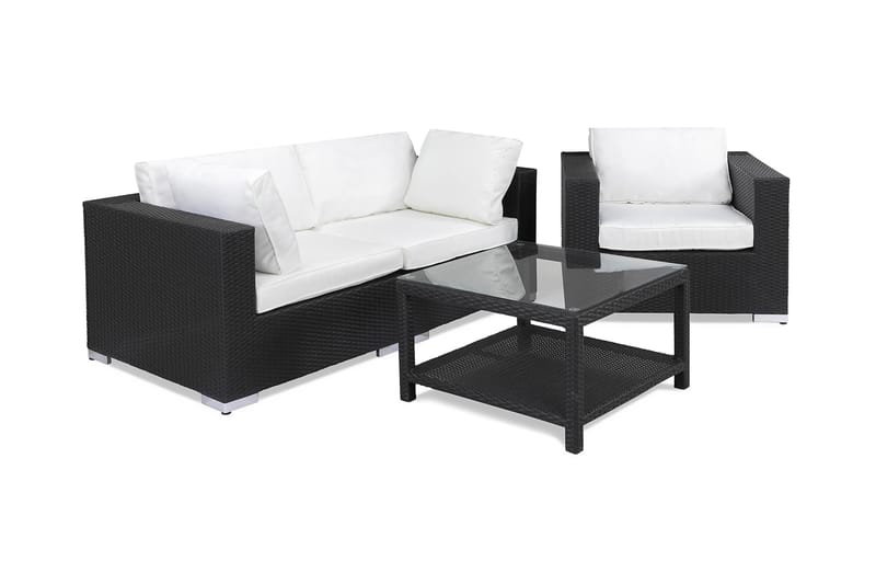 BAHAMAS Loungesoffa Utomhus Utomhus 2-sits + Bord 75 + Fåtölj Svart - Utemöbler - Loungemöbler