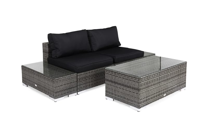 BAHAMAS Loungesoffa Utomhus Utomhus 2-sits + Bord Hylla + 2 Sidobord Grå - Utemöbler - Loungemöbler